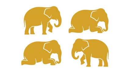 Fototapeta premium Elephant Silhouettes: Gold Vector Collection