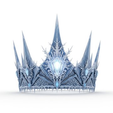 Elegant icy crown symbolizing royalty and winter magic isolated on white background