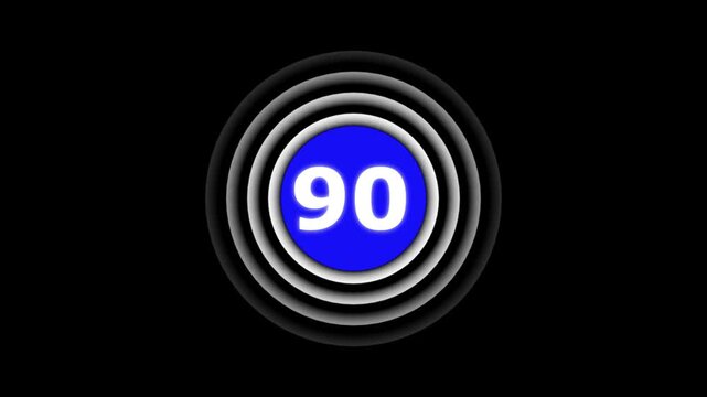 Abstract glowing 90 text with radio wave animation on a black background. 4k motion graphics animation.