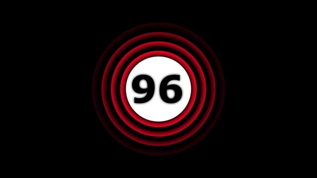 Abstract glowing 96 text with radio wave animation on a black background. 4k motion graphics animation.