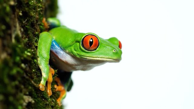 Red Eyed Tree Frog Perched on Branch.