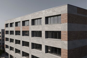 Architectural View of a Modern Building with Textured Concrete and Brick Walls