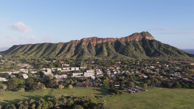 Diamond Head mountain, iconic landmark overlooking Waikiki Beach and Honolulu city in Hawaii