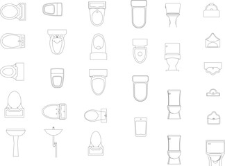 Vector collection of toilet, urinal, and sink symbols in top and front view for architectural bathroom floor plans and interior plumbing layouts. © Riki
