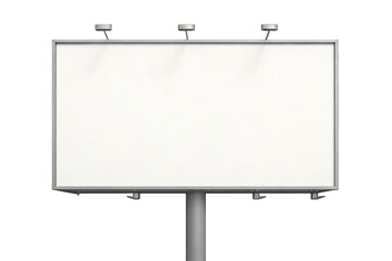 Obraz premium A blank white outdoor billboard with metal frame, top lighting fixtures, and support post. Ideal for advertising, marketing, or graphic design mockups.