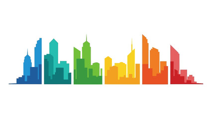 Obraz premium Colorful Skyline Cityscape Rainbow Gradient Buildings Isolated White Background