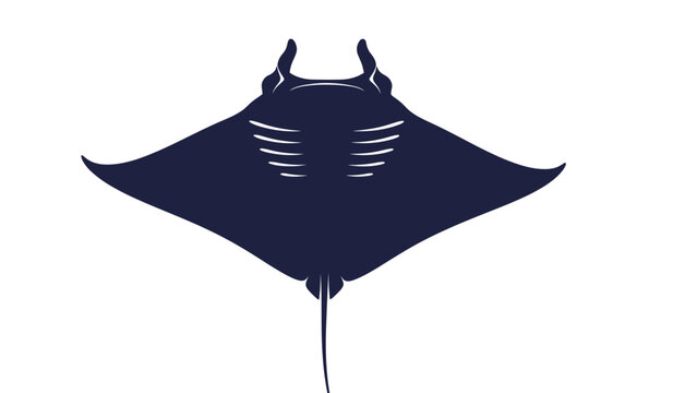 Minimalist Dark Blue Manta Ray Silhouette on White Background