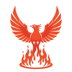 Obraz premium Phoenix Bird Rising From Flames Logo Icon