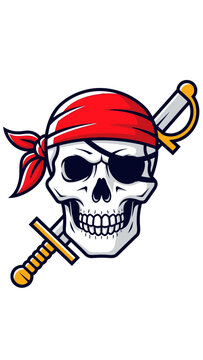 Pirate Skull with Crossed Swords and Red Bandana