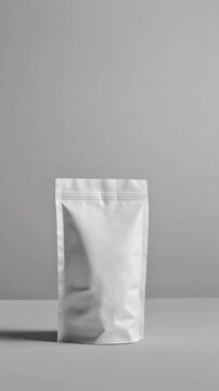 Minimalist white refill pouch packshot on a neutral background with soft lighting and a smooth slow zoom effect.