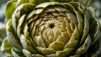 Obraz premium Close up of ripe artichoke showing layered leaves and fleshy center