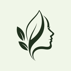 Obraz premium Woman face with leaf logo design for beauty salon and wellness spa
