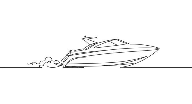 Continuous line drawing of a jet ski jumping out of water