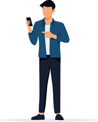 Obraz premium ingle person standing and using smartphone silhouette, solid black vector, simple modern pose