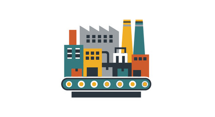 Obraz premium Indian Industrial Vector Illustration of Factory Buildings and Smokestacks in India