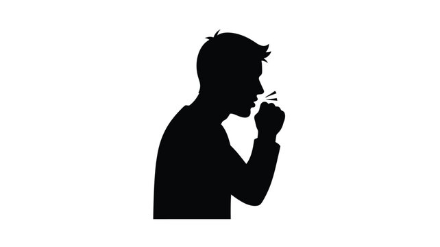 Man coughing into elbow a public health safety measure silhouette