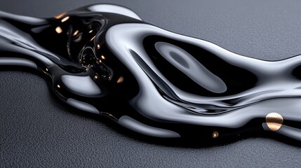 Abstract black liquid with metallic reflections forming smooth and dynamic waves