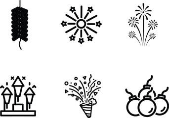 fireworks icons  various designs and patterns for celebrations and events