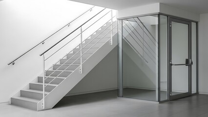 Obraz premium Minimalist Staircase Design with Glass Enclosure in Modern Architecture
