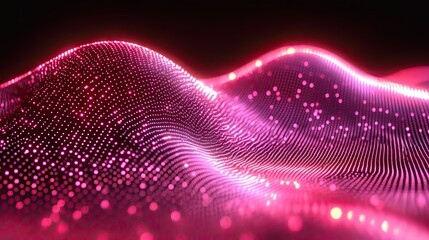 Abstract glowing pink waveform background with shining particles and smooth wave motion, a dynamic