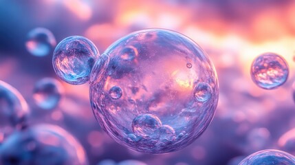 Abstract macro view of translucent spheres with vibrant colors and soft lighting