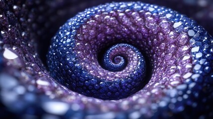 Abstract shimmering spiral with cosmic blue and purple hues, an intriguing design