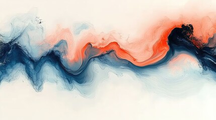 Abstract wave of fluid art painting with blue and orange, flowing motion