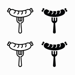 &ldquo;Minimal Sausage on Fork Icon Set &ndash; Black & White Flat Vector&rdquo;