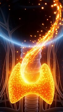 Medical 3D Animation of the Human Thyroid Gland Highlighting Hormone Flow and Metabolism Visualization