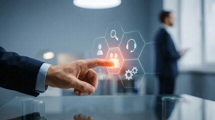 human resource management tech, customer support service agent, digital business strategy icons, global team networking system