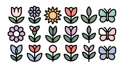 Fototapeta premium A collection of charming and colorful floral illustrations with a playful style.