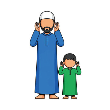 Father and son in prayer position.