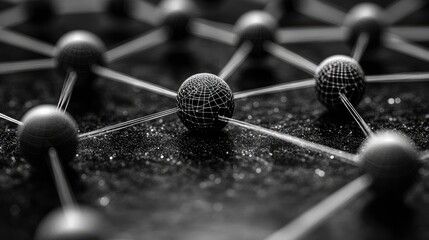 Monochromatic representation of a complex network structure depicting connectivity and