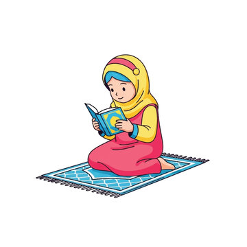 Young girl wearing hijab reading book 1.