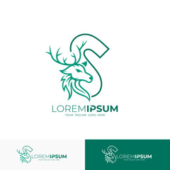 Fototapeta premium S logo and deer design combination, line style design vector