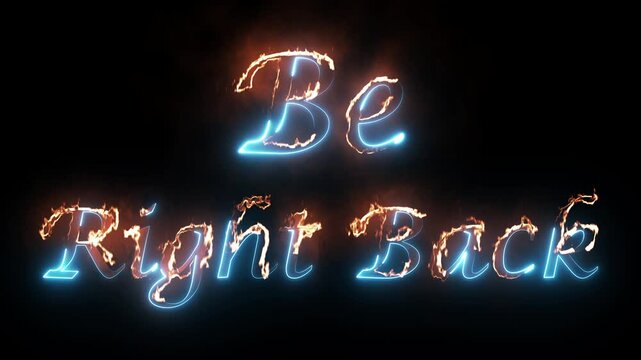 'Be Right Back' Neon Text Glowing Animation on black background for overlay. BRB Neon Sign Glowing Text effect.