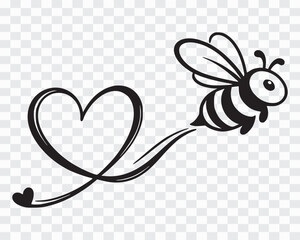 Hand Drawn Bee Flying Heart Shape Line Art