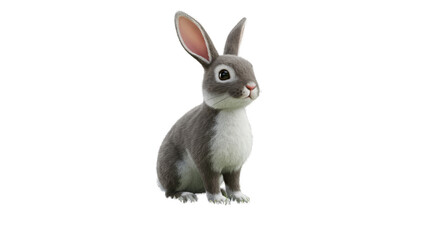 Obraz premium Realistic Gray Rabbit Isolated On Transparent Background Sitting On Grass