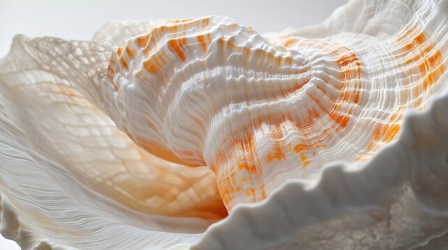 seashell with layered ridges and soft peach-orange tones.