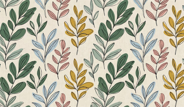 Scandinavian Botanical Line Art Seamless Pattern