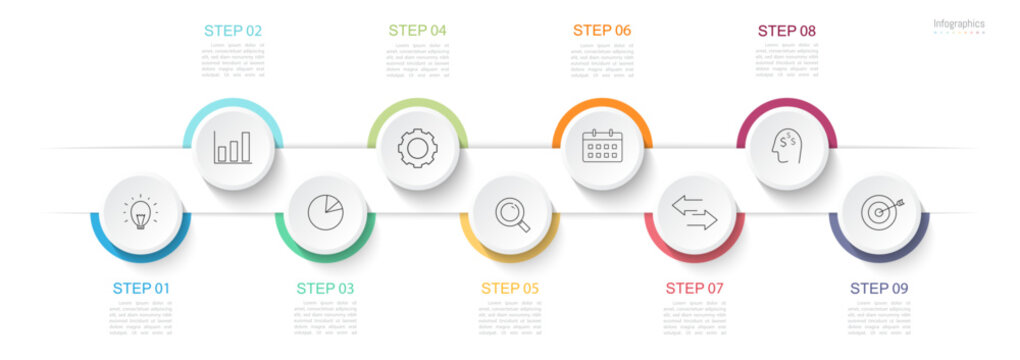 Infographic 9 options design elements for your business data. Vector Illustration.