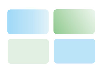 Four minimalist rectangular boxes with rounded corners, in soft blue and pale green gradients, on a white background