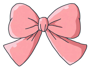 Cartoon-style pink bow. Ribbons are slightly textured. Dark outlines and shadows give it dimension