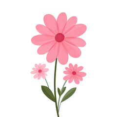 A charming illustration featuring three blossoming pink flowers with a dark green stem and leaves