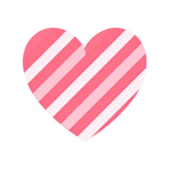 A pink heart with diagonal stripes, a design element on a black background