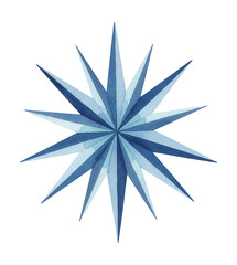Fototapeta premium Watercolor Nautical Star Compass Rose Symbol in Shades of Blue on a White Background Marine Decoration