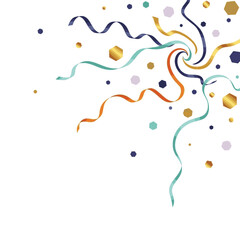 Naklejka premium Colorful confetti explosion with swirling ribbons and hexagons. Vector background for party, festival, and new year celebration design. Abstract festive decoration.