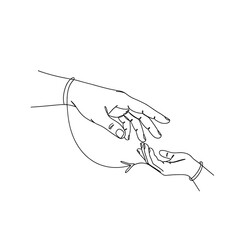 Obraz premium Minimalist One Line Drawing of Two Hands Reaching Together, Conceptual Vector Art Representing Human Connection