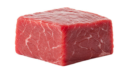 Realistic Raw Beef Cube Isolated on Red Studio Background