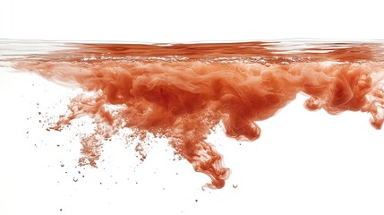 Abstract orange ink swirling underwater, isolated on white background.